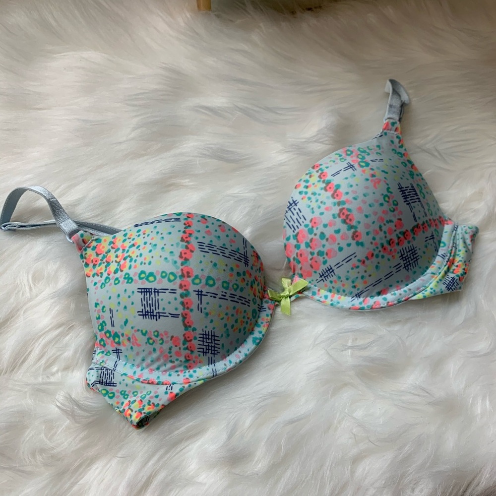 PINK Blue Patterned Push-up Bra